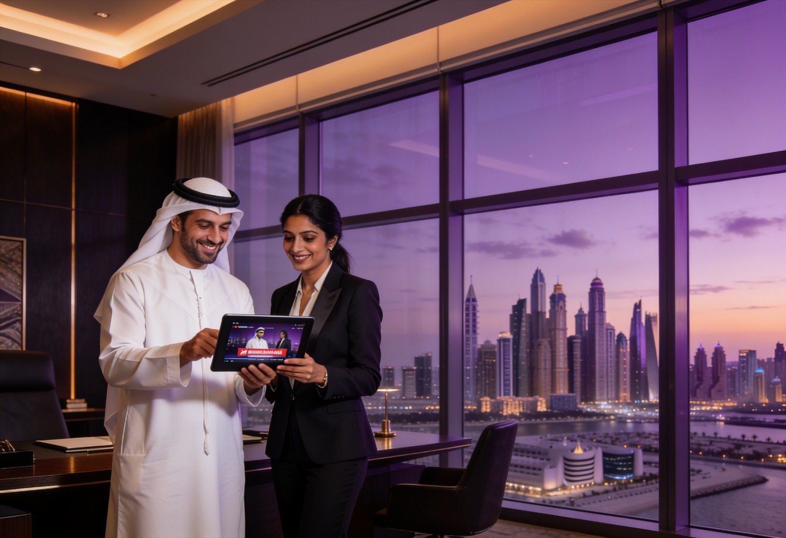 GCC and Indian business partners reviewing a video ad campaign