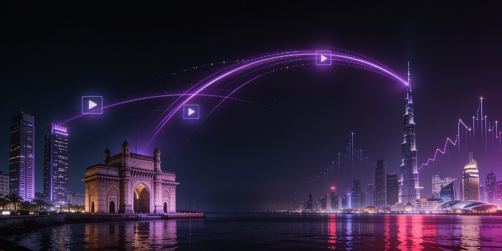 India and GCC skylines connected by video marketing